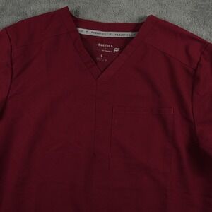 Fabletics Helix 1-Pocket Scrub Top Mens L Burgundy Short Sleeve‎ V-Neck Medical